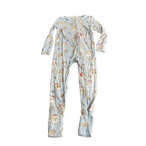 Tullabee light blue Christmas Santa zip bamboo baby pajama sleepwear SIZE 12-18M